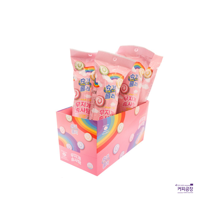 (박스)마카롱 닮은 슈가롤리 낱개 12EA 한입솜사탕 어린이 간식 화이트데이 선물 무지개 솜사탕